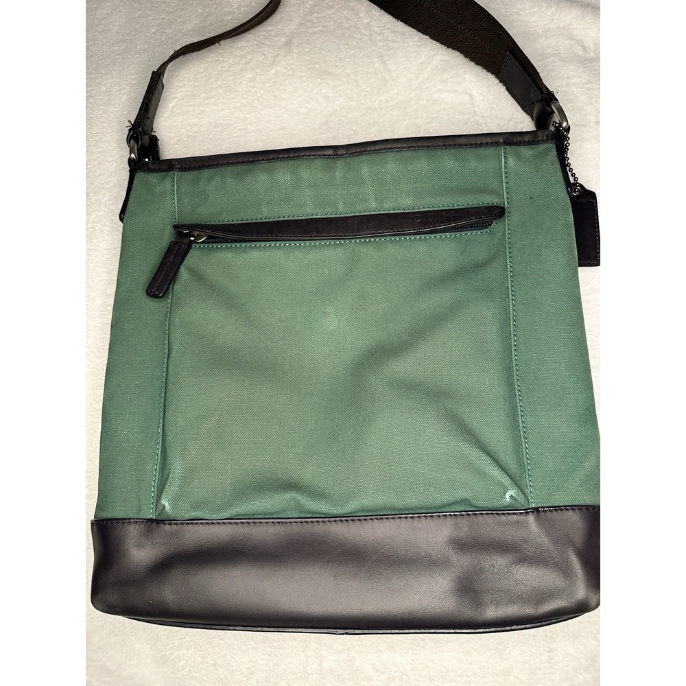 COACH Hunter Green Camden Canvas Zip Top Crossbody See Wear Picture
